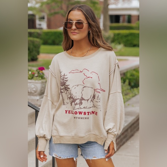 NWT Free People Graphic Yellowstone Camden Pullover Sweatshirt - Picture 4 of 12